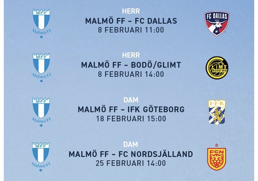 Här har ni Malmö FF spelschema i Februari!
⬇️⬇️⬇️⬇️
