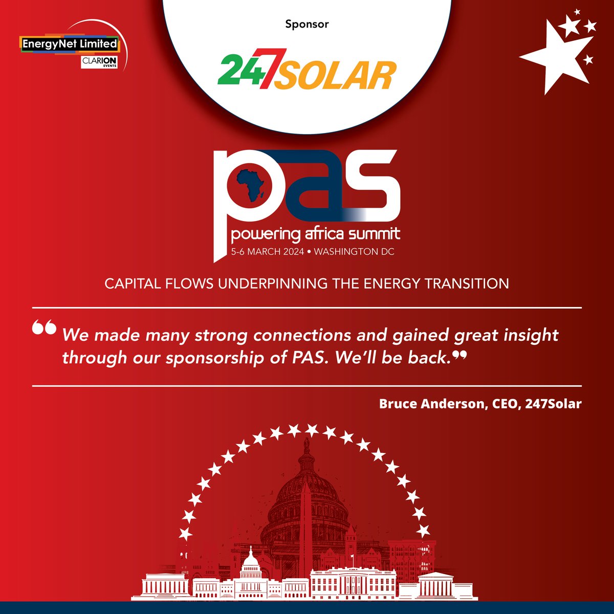 We are delighted to welcome @24_7Solar as our Sponsor of #PAS24. It's great hearing from Bruce Anderson about @24_7Solar making strong connections through PAS! Find out more here: bit.ly/3Uwbmi5 📅 5-6 March 📍#WashingtonDC