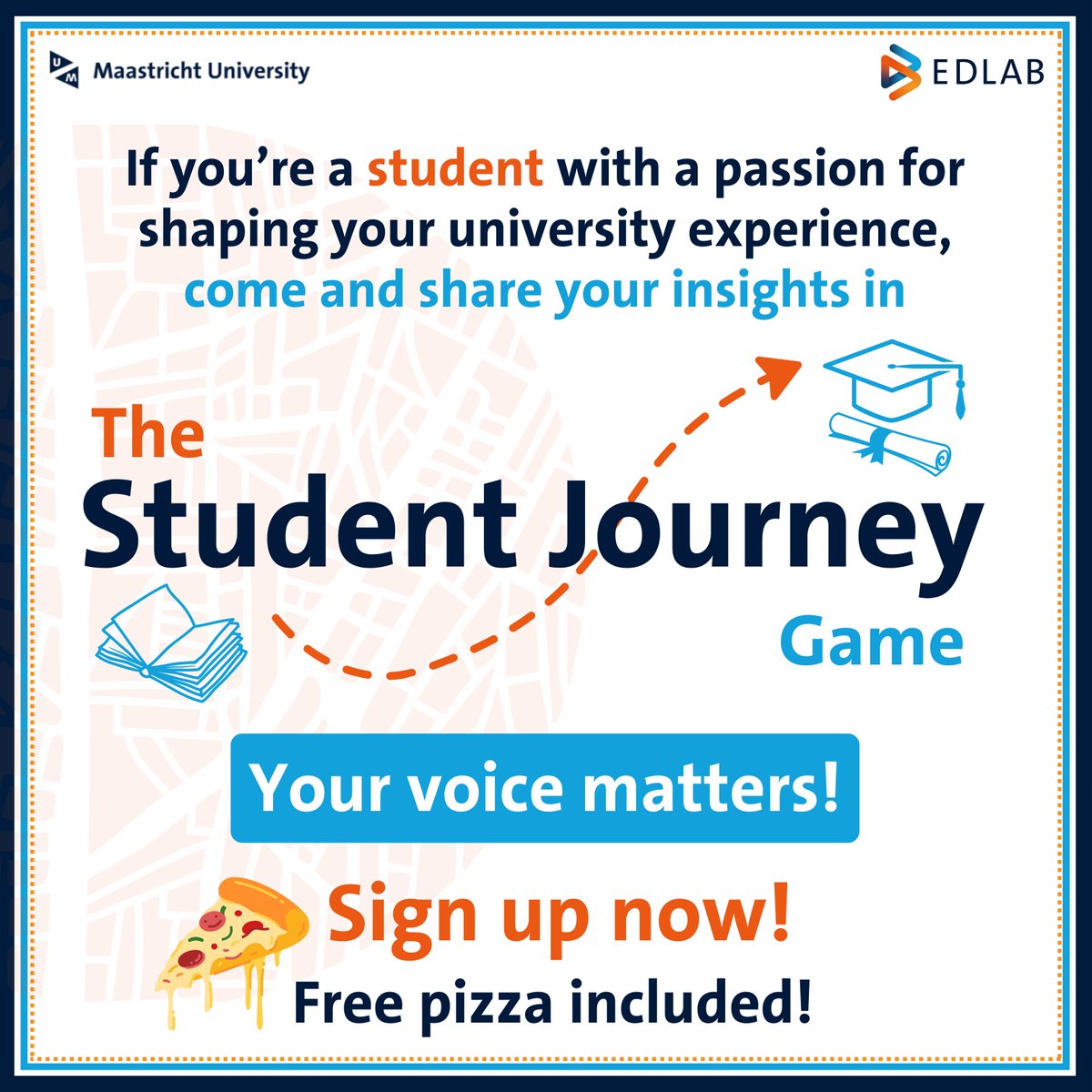 📢UM students: Join the Student Journey Game to share your insights on your own journey at UM! Your insights will help identify key areas where UM Advising can enhance your student journey!

🗓️ 21, 22, 26 or 27 February 2024
⏰ 17:00-18:00 CET
🔗 maastrichtuniversity.nl/events/um-stud…