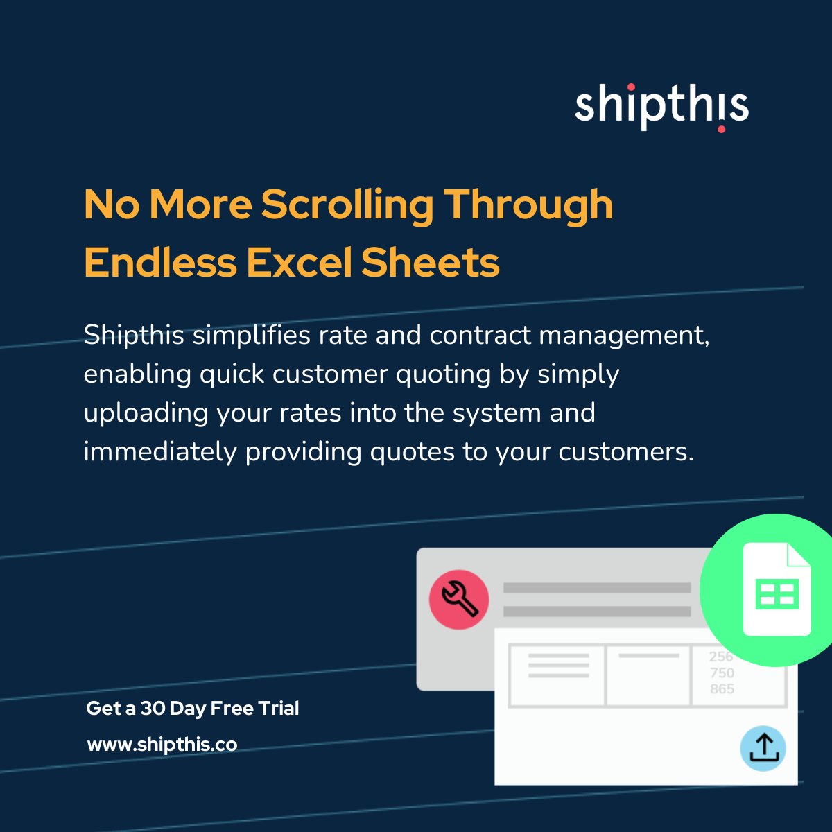 Resolve the complexities of Excel and step into a world where managing rates and contracts is efficient. Shipthis allows you to effortlessly upload all your rates, ensuring quick and precise quotations for your customers. #Shipthis #LogisticsRevolution #EffortlessManagement