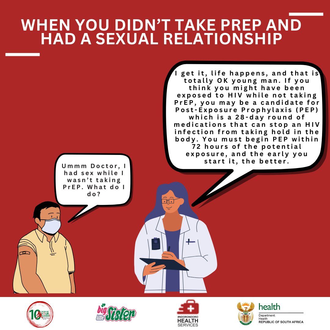 Here's what you need to do when you have a sexual relationship and don't take PrEP. #AYP #SMYN #PrEP #PEP #YouthFriendlyServices
