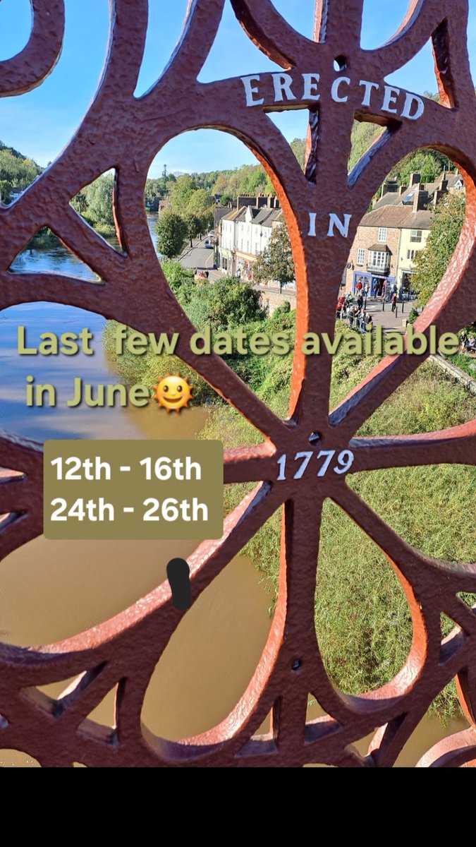 🌞Last few dates available in JUNE 12th - 16th  24th - 26th 

❤️Award winning holiday home
❤️Stunning view of the Iron Bridge 
❤️Ironbridge Gorge museums nearby
❤️Lots of unique places to eat
❤️Lovely shops 
❤️Beautiful walks from the door
#holidayhome #Ironbridge #selfcatering