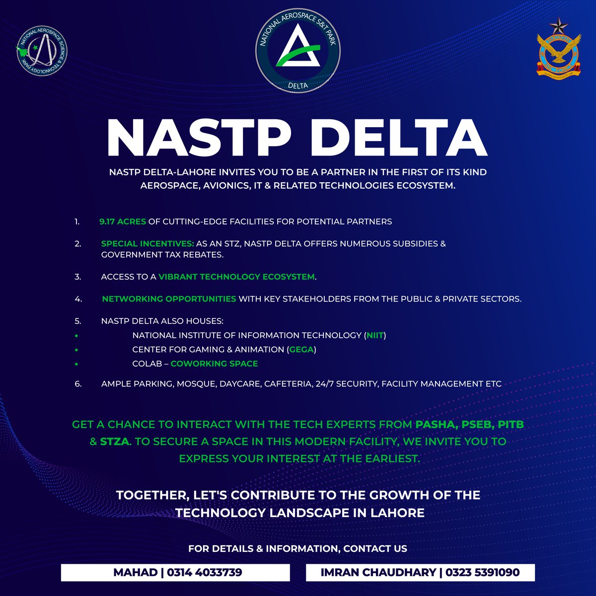 nastp_official's tweet photo. NASTP Delta-Lahore welcomes you to collaborate in building the first-ever Aerospace, Avionics, IT &amp; Related Technologies Ecosystem. Let's soar together into a future of innovation and excellence!
#NASTPDeltaLahore #AerospaceInnovation #AvionicsTechnology #ITRevolution #Lahore https://t.co/iAgBKC7u1b