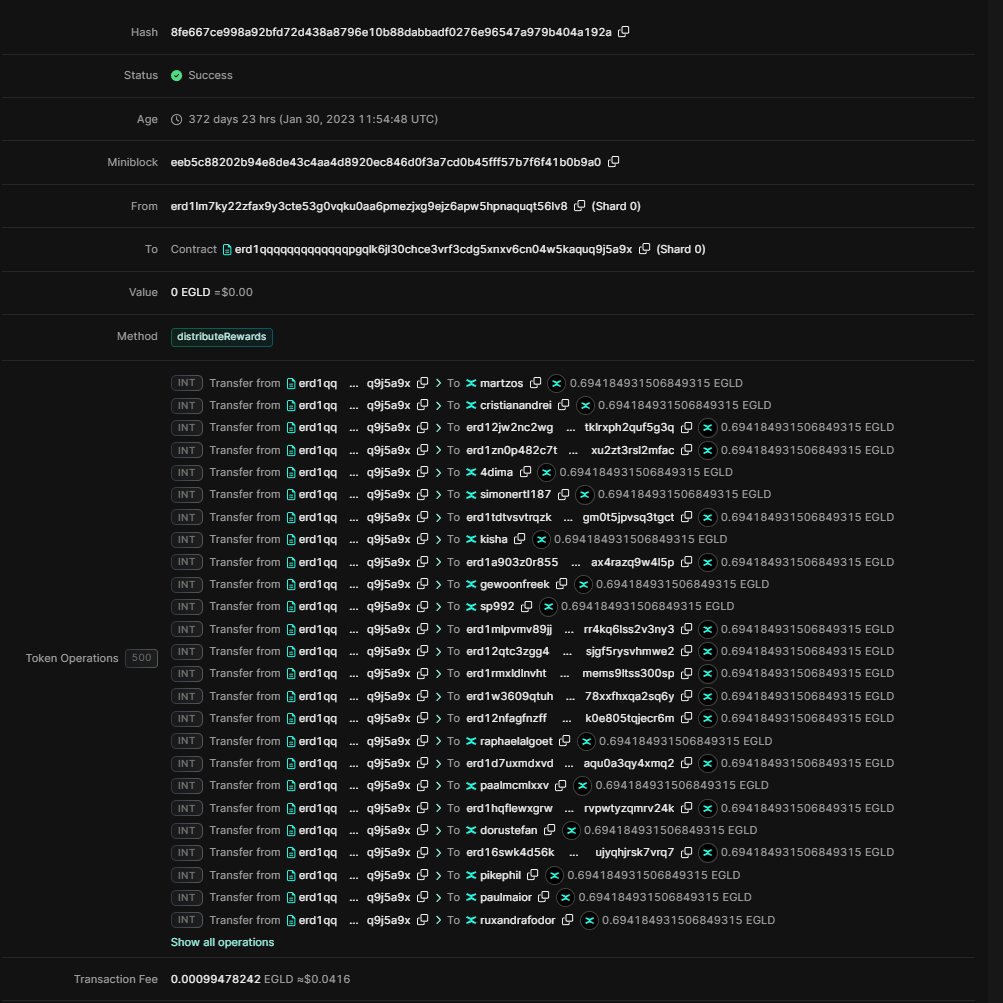 Davyegld's tweet photo. The power of #MultiversX. 

• 500 transactions in one block, batches transaction
• 0.04$ fee
• 3% max gas used, 16k+ txs would be possible
• 2.7k tps with current 6s/3B gas blocks https://t.co/viiYL1Gp9p
