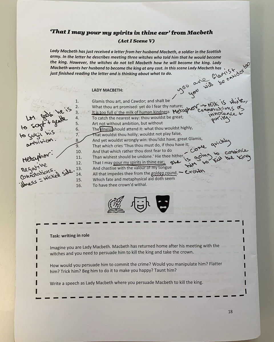 ChartersEnglish's tweet photo. Year 7 completed these really artistic Macbeth posters after being inspired by reading and annotating Act 1, Scene 5. When Lady Macbeth just received a letter from her husband Macbeth where he describes meeting the three witches.  👑 🩸 🗡️ #UnityRespectExcellence https://t.co/nMhIYiw6my
