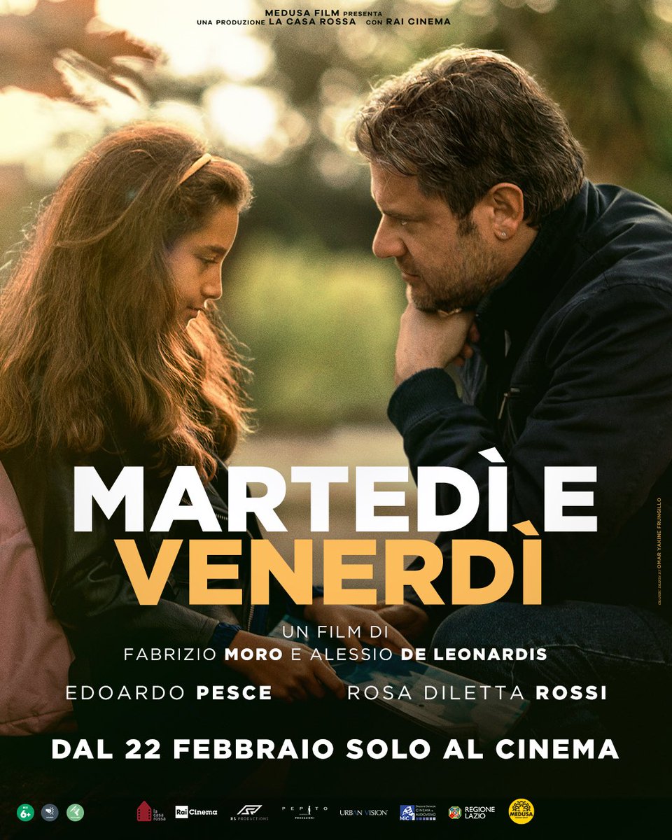 Martedì e Venerdì, l’opera seconda di #FabrizioMoro e #AlessioDeLeonardis vi aspetta #SoloAlCinema dal 22 febbraio. Un rapporto padre-figlia come tanti, quello di Marino e Claudia, che però raramente si ha il coraggio di raccontare.