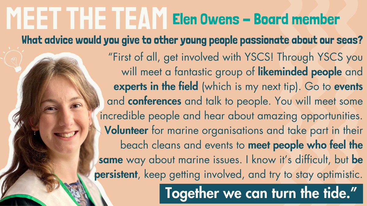 Meet the faces behind YSCS! Next, introducing Elen Owens, one of our wonderful young board members 🌊 Read her full interview to hear about her favourite sea spot in scotland and what being a board member actually involves 👉 youthforseas.org/news-events #youthforseas #turningthetide