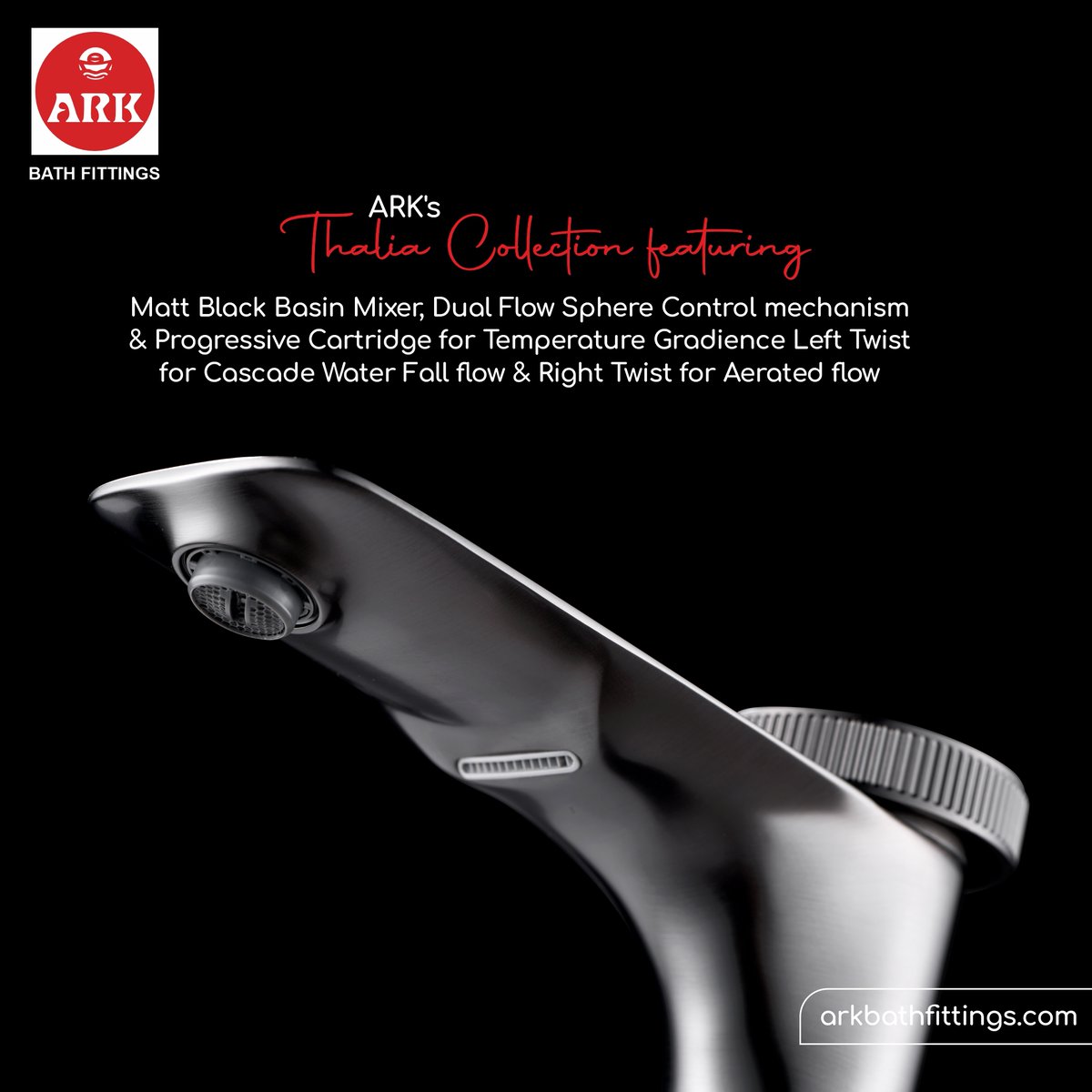 arkbathfittings's tweet photo. This matte black beauty is the ultimate bathroom upgrade! A part of ARK's Thalia Collection, it is a sleek masterpiece with a touch-control sphere for effortless flow. Cascade waterfall or aerated flow, the choice is yours.
#arkbathfitting #panindia #faucet #faucetdesigns https://t.co/44qrkUb217