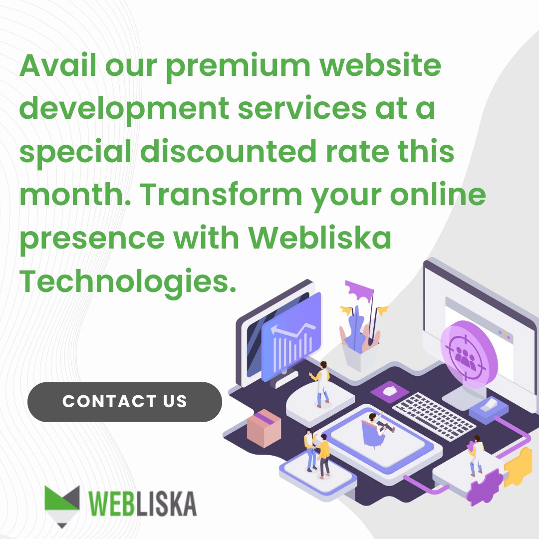webliska's tweet image. 🚀 Limited-Time Offer Alert! Avail our premium website development services at a special discounted rate this month. Transform your online presence with Webliska Technologies. Act fast! 🌐 #SpecialOffer #WebDevDeals