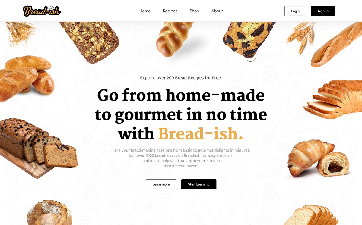 kemiwiththeK's tweet image. Ditched the regular &quot;Get Started&quot; #CTA for a more direct CTA - &quot;Start Learning&quot;. 
Inspired by the quote: &quot;Call to Action &amp;gt;&amp;gt;&amp;gt;&amp;gt; Call to Value&quot; 

#Landingpageui for a Bread-Baking learning platform. Peep my weak attempt at a Logo design😂😭.

👩‍🍳🚧...#WIP #buildinpublic #100daysUi