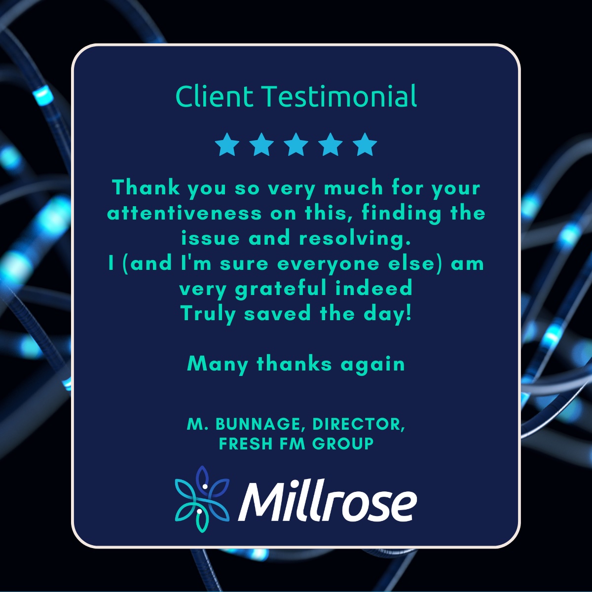 MillroseKeith's tweet photo. Thrilled to share some positive feedback from a recent emergency call out! Millrose responded swiftly to a Facilities Management client's distress call when a business park in Hertfordshire lost comms, impacting several businesses.

#EmergencyResponse #NetworkingIssues #Mice 🐭 https://t.co/ZIGoPcyQiq