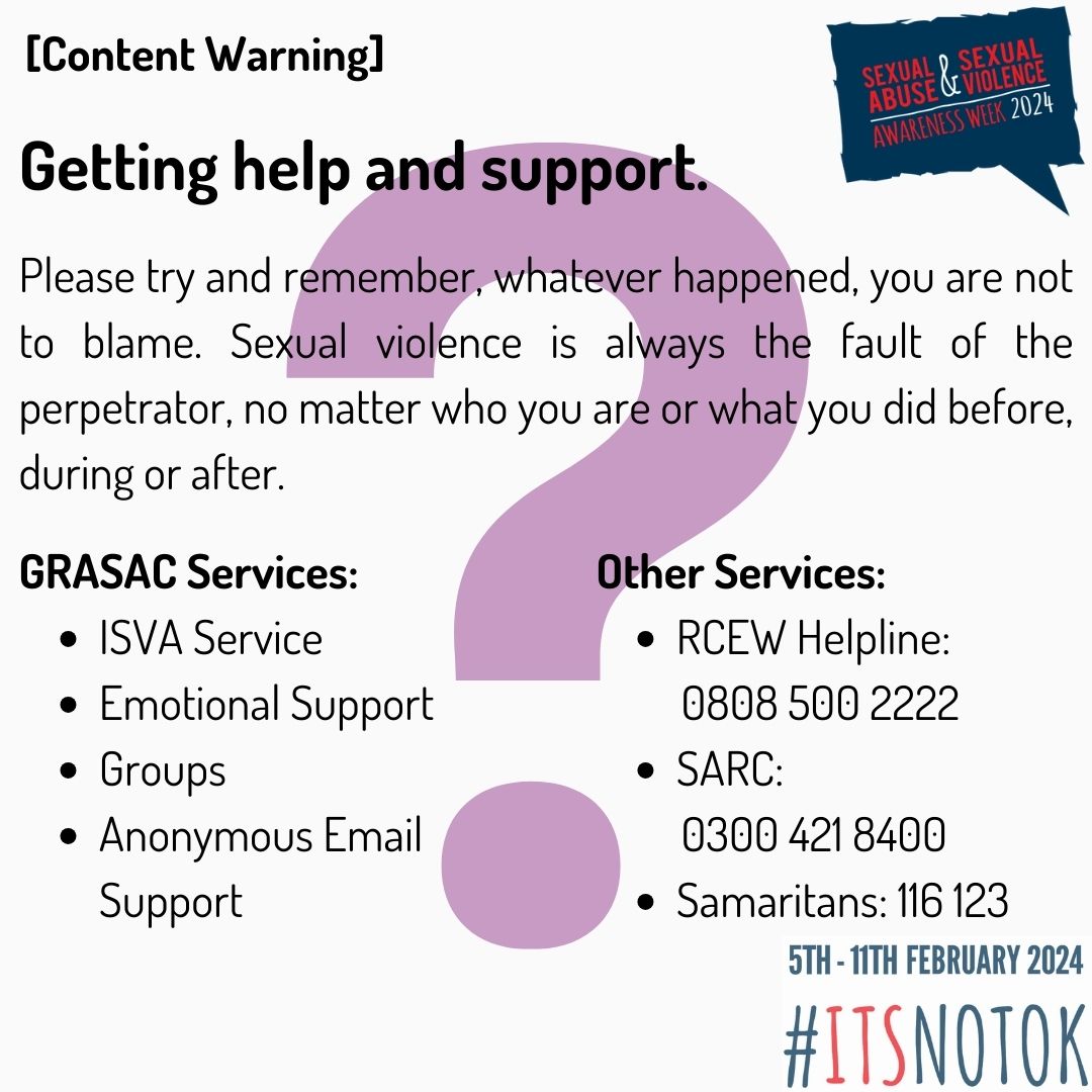 Day 3 of Sexual Violence Awareness Week: 'sexual violence' describes any sexual activity that happened without consent. The one we're highlighting today is indecent exposure, flashing or cyber flashing. #ItsNotOk #sexualviolenceawarenessweek #vawg #charity #gloucestershire