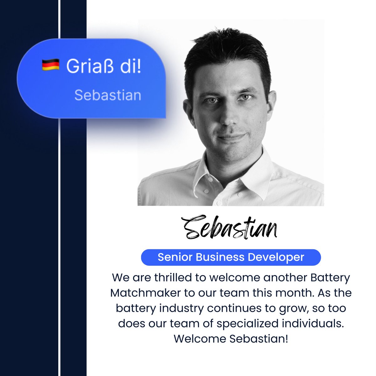 circunomics's tweet photo. Hey, Sebastian! 💥 Welcome to the Circunomics journey! 🔋 #circunomics #circulareconomy #newstaff #newenergy #sustainability #welcome #2ndlifebattery #recycle https://t.co/LdQ7qLgAg1