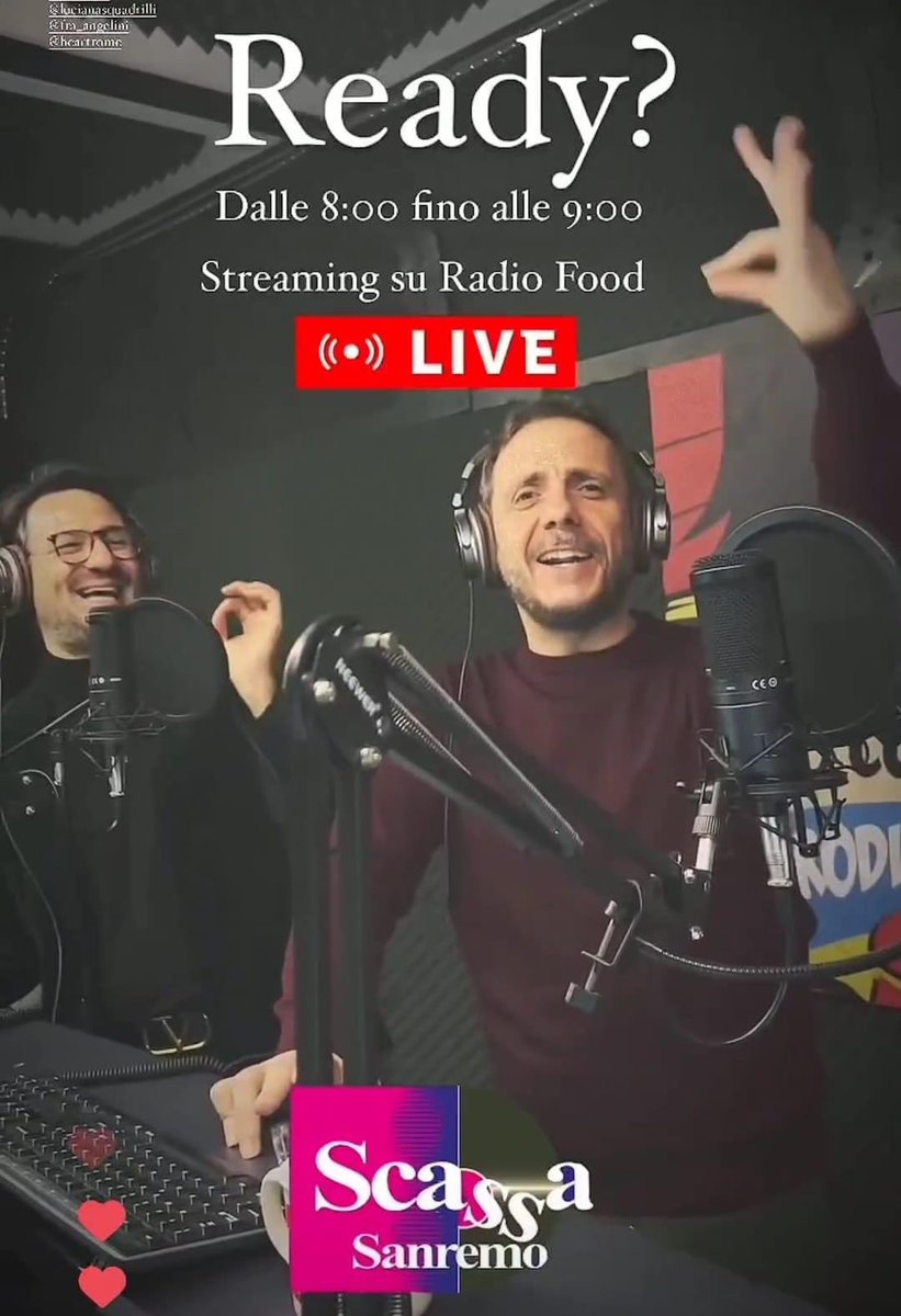 Daily at 8am throughout the Sanremo Festival - via <a href="/RadioFoodProjec/">Radio Food</a> app, web or Facebook page: radio-food.it 🎶🇮🇹 #Sanremo2024 #Sanremo24 <a href="/Fiorello/">Rosario Fiorello</a> <a href="/amadeusnnsonoio/">Amadeus</a> <a href="/RaiUno/">Rai1</a> <a href="/RaiPlay/">RaiPlay</a> <a href="/febografica/">Andrea Febo</a>