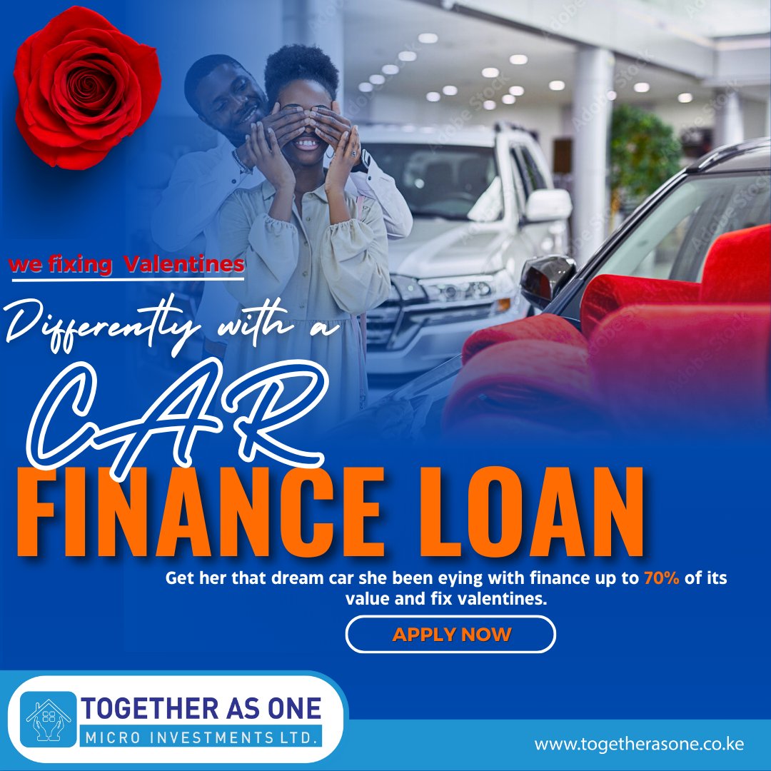 TogetherAs1PLC's tweet photo. Guess what! We your valentine's plug this February, with a car finance loan up to 70% of the car's value.

click https://t.co/wLvP6rIDaK
#togetherasone
#togetherasoneplc
#carfinanceloan
#Ciru 
#ecitizen 
#depression https://t.co/yaLgcuNWK9