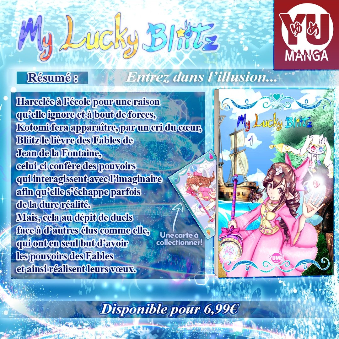 Plushydraws's tweet photo. 📢SORTIE OFFICIELLE MANGA ! @YumeEdition My Lucky Bliitz 🍀🐰🌸
Entrez dans l'illusion et affronter les élus afin de réaliser votre vœu le plus chère à l'aide des héros des Fables de la Fontaine!

My Lucky Bliitz évoque également le Harcèlement scolaire.

https://t.co/9y7BsNMbRr https://t.co/2vtkk5Bh7r