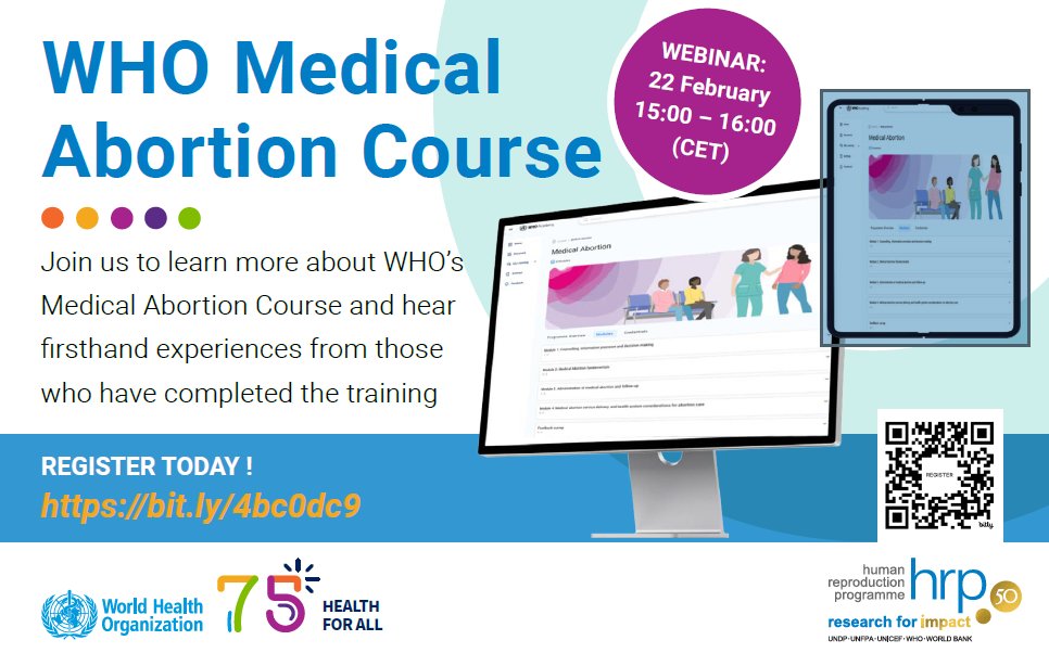 PMNCH's tweet photo. 📅 Join us on Feb 22, 15:00 – 16:00 CET to learn more about @WHO Online Medical Abortion Course. Hear firsthand experiences from midwives in Uganda and Nepal who have completed the training.

Register to the webinar TODAY! 👇
https://t.co/2xFqgSnWeY https://t.co/S6cnBb0rWN