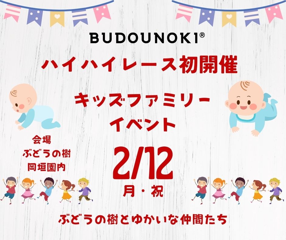 budounoki_group's tweet photo. 2月12日 kidsFAMILYイベント開催✨
ハイハイレースやぱかぽこレース、無料の遊び場やバレンタインチョコ作りなど、色々と準備中です😆
ぜひお子様とご一緒にいかがですか？✨

#ぶどうの樹 #ハイハイレース https://t.co/JsFpFzFf8h