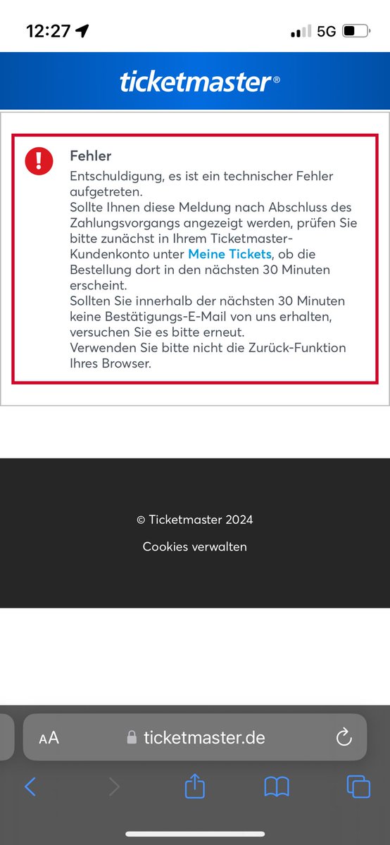 Treat_Kind's tweet photo. Several times this error… thanks  for nothing @TicketmasterDE https://t.co/txaDGsNuHl