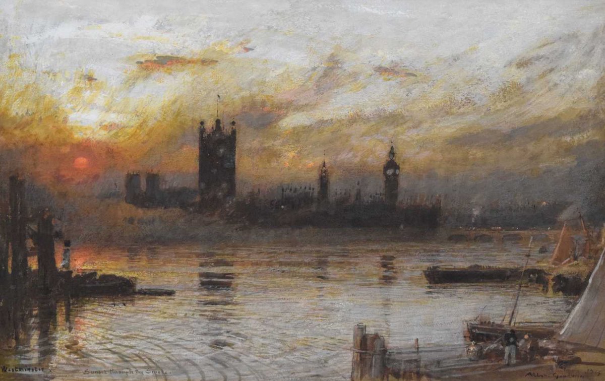 Westminster, Sunset Through The Smoke by Albert Goodwin RWS (1845-1932) Watercolour (Private Collection)