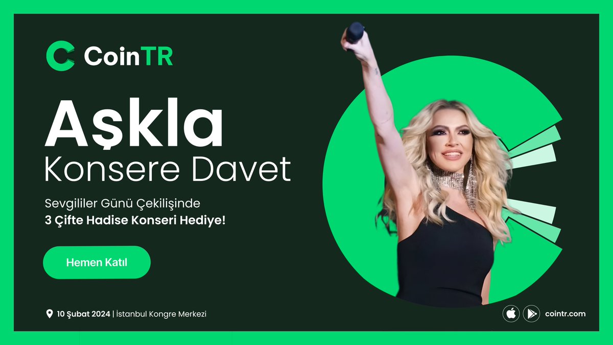 💕 3 ÇİFTE HADİSE KONSERİ BİLETİ HEDİYE! 💕 💖🎉 14 Şubat Sevgililer Günü'ne özel 3 çifte 10 Şubat Cumartesi İstanbul Kongre Merkezi'nde gerçekleşecek #Hadise konseri için çift kişilik bilet hediye ediyoruz! 💖🎤 1️⃣ @CoinTRTurkiye'yi takip edin ✅ 2️⃣ Bu duyuruyu Beğenin ve…