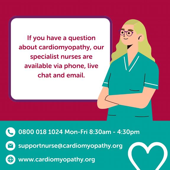 Whatever your age, however #cardiomyopathy impacts you, our Specialist Nurse Helpline is there for you. Reach out by phone/email/live chat, Monday to Friday, 8:30am - 4:30pm 📞📩💻 Questions about cardiomyopathy? Our @Cardiomyopathy UK specialist nurses are here to help! ❤️