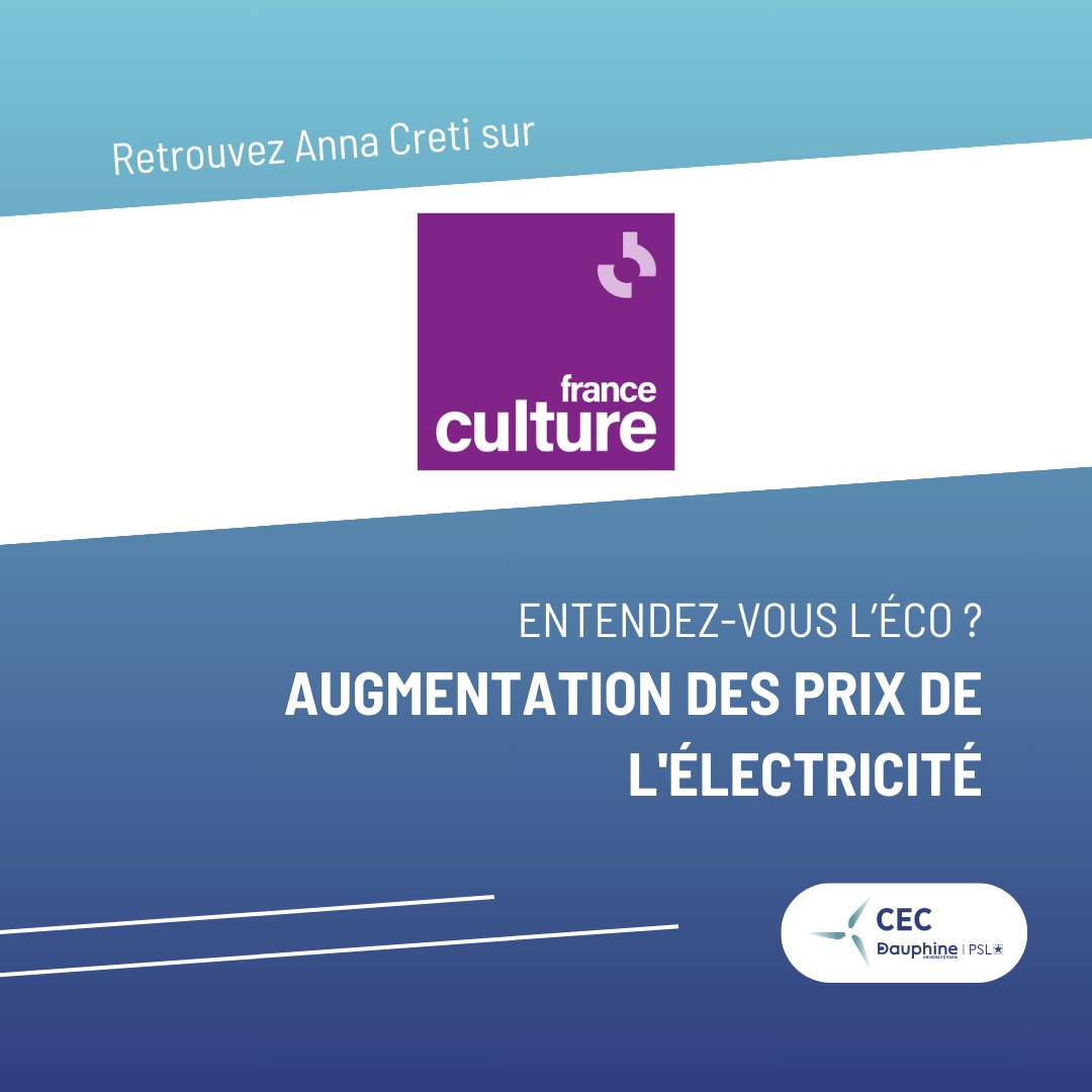 REPLAY 🎙 Retrouvez les interventions d’Anna Creti dans le replay de l’émission « Entendez-vous l’éco ? » sur France Culture au sujet du prix de l’#électricité. 🔋 À écouter ici 👉radiofrance.fr/franceculture/… #transitionénergétique #énergie #climat #économie