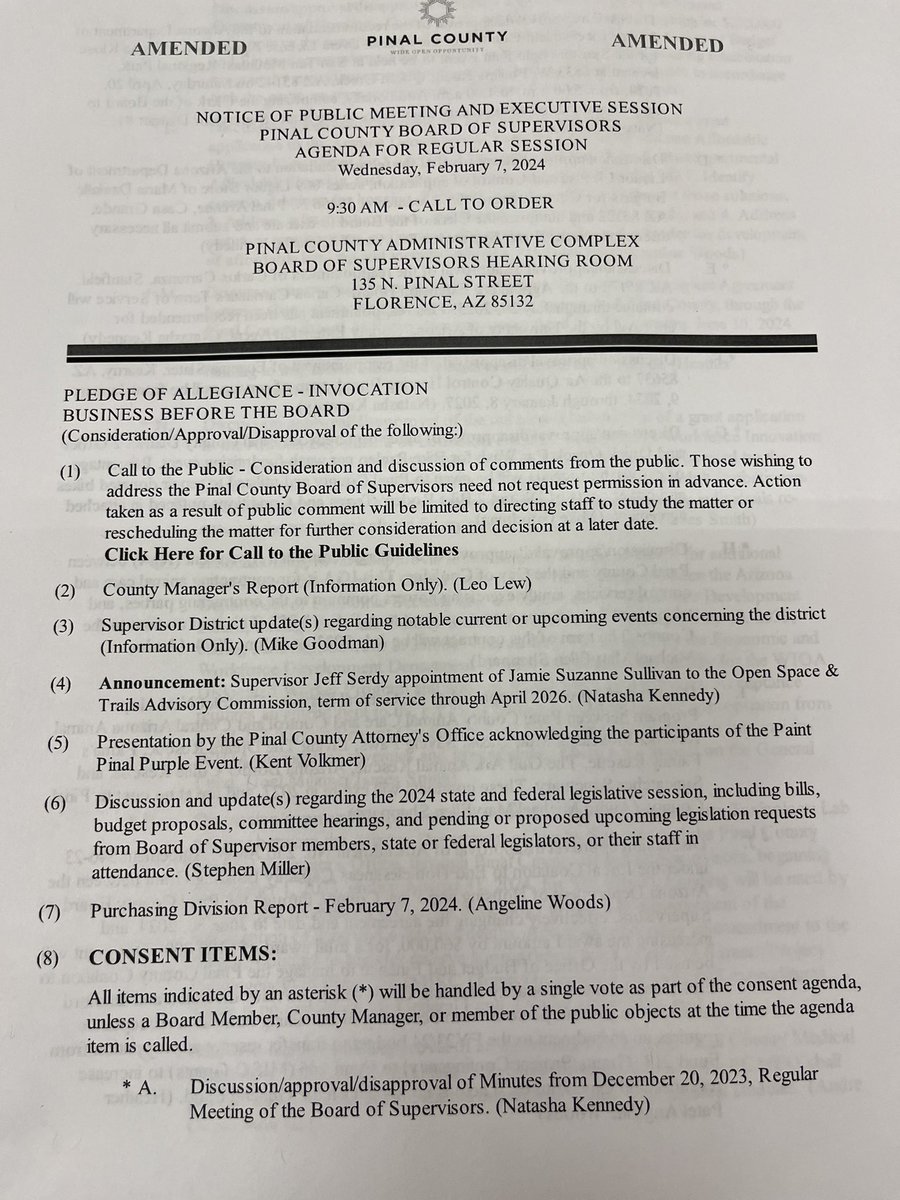 RealLeslieWhite's tweet image. Be in the know!  #Pinal County Board of Country Supervisors Meeting Feb.  7.  #grassroots #activism