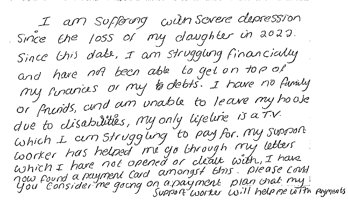 Bristol woman, 57, prosecuted for not paying for a TV Licence

"I have no family or friends...my only lifeline is a TV"

Disabled, &amp; depressed after her daughter's death
Struggles with opening letters

TV Licensing won't have read this as she was convicted #SingleJusticeProcedure