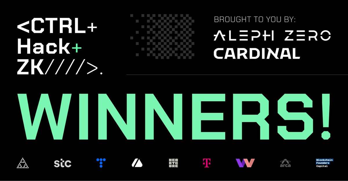 🏆 Meet the CTRL+Hack+ZK Hackathon Winners!

Exhilarating weeks of coding at the CTRL+Hack+ZK, the first self-hosted hackathon of Aleph Zero, has come to an end. We are thrilled to announce the winners in each category!

General:
🥇 1st Place: ZKRamp
🥈 2nd Place: DeTelco
🥉 3rd