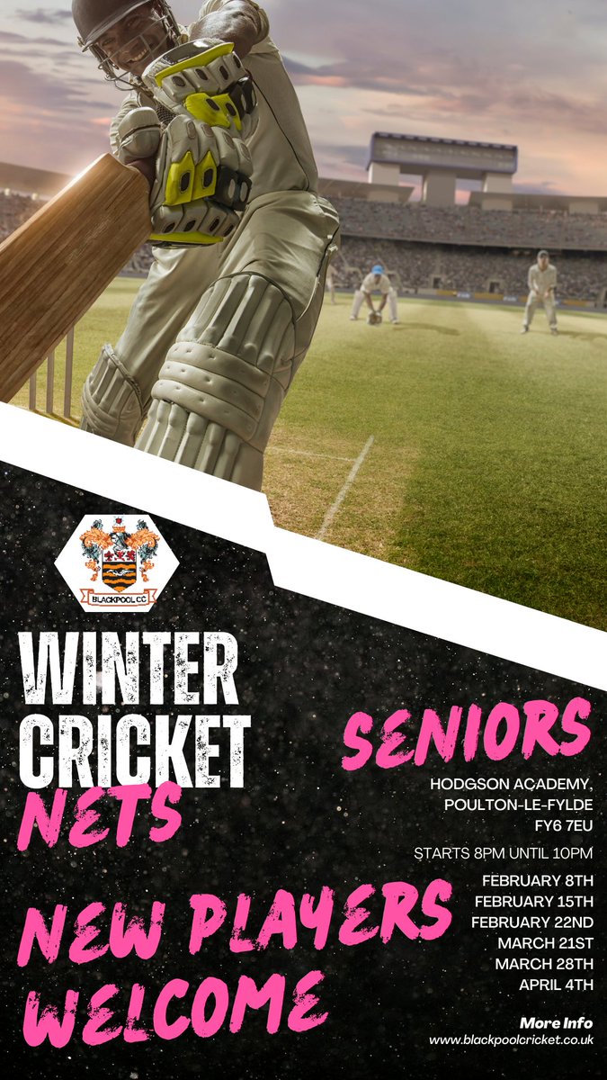 Winter Nets start tomorrow for our Northern League and Palace Shield Teams. Hodgson Academy 8pm Thursday Nights New Players Welcome