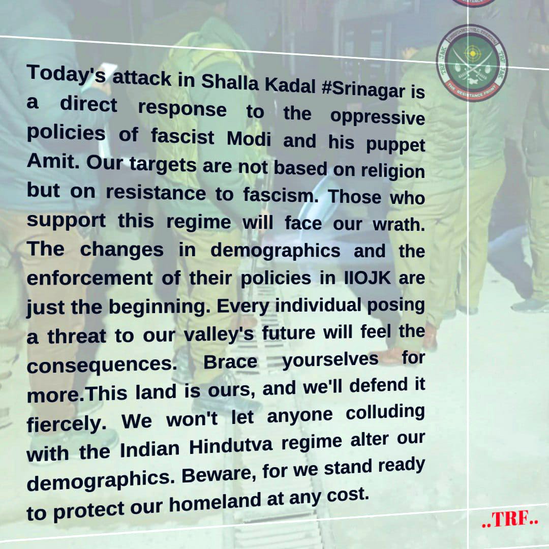 khorasandiary's tweet image. ALERT:
One person, a non-local, was killed while another was critically injured following an attack by militants in Srinagar, Jammu and Kashmir on Wednesday evening, Indian media reported.

Meanwhile, The Resistance Front (TRF), an armed organisation in Jammu and Kashmir which…