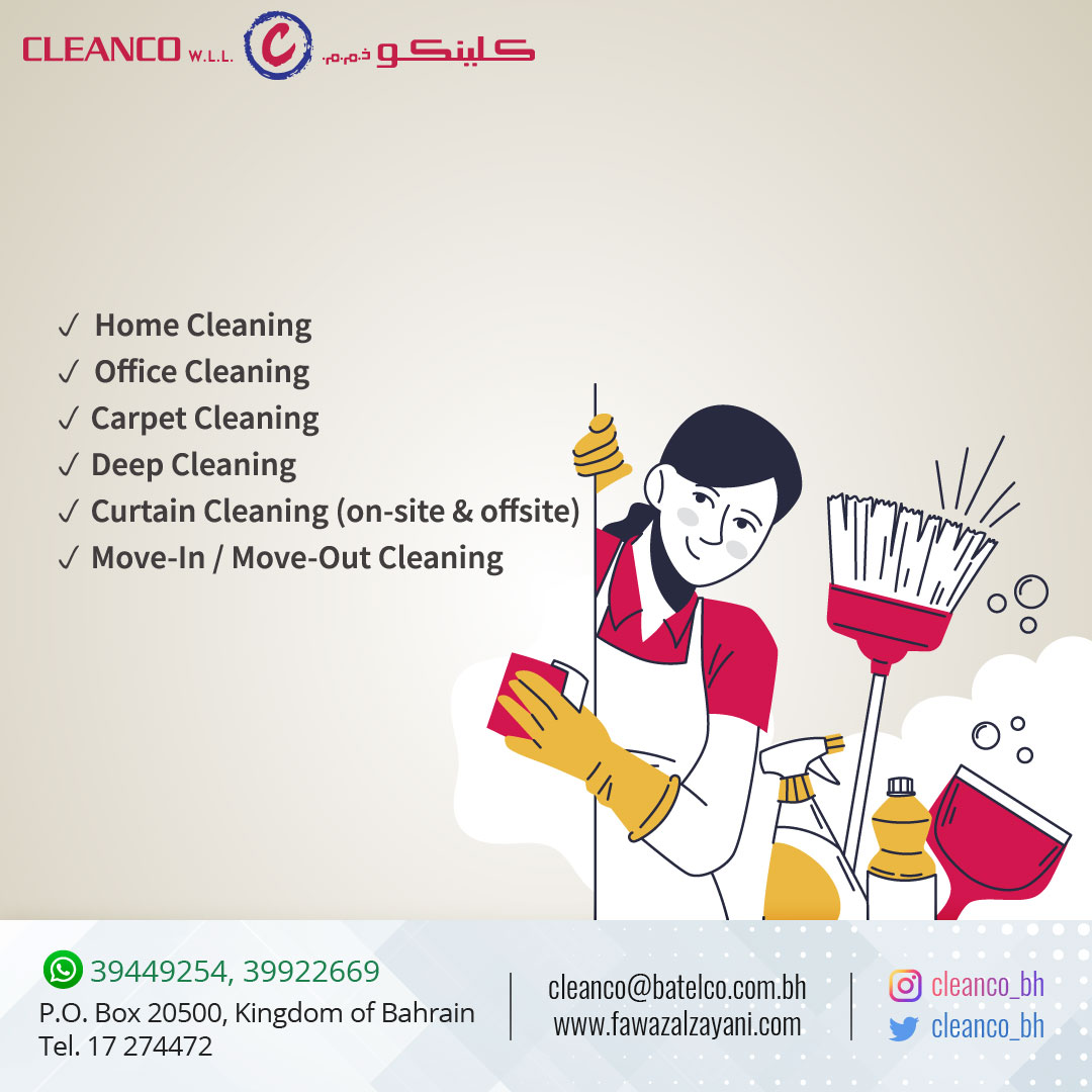 Cleanco_bh's tweet photo. Cleanco will do Home Cleaning, Office Cleaning, Carpet Cleaning, Curtain Cleaning (on-site &amp; offsite), Move-In &amp; Move-Out Cleaning. #Cleanco #Bahrain. Book now: 39449254, 39922669
#HouseCleaning #ResidentialCleaning #CommercialCleaning #CleanHouse #TenancyCleaning https://t.co/3mMtqa4zNs