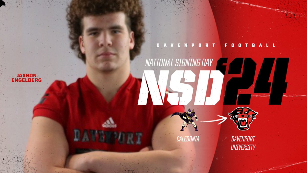 Davenport Panthers (@duathletics) on Twitter photo Football Signing
Congratulations to Jaxson Engelberg on his commitment to join the football team at Davenport University! Engelberg comes to Grand Rapids from Caledonia High School in Caledonia, Michigan!
#DUWork
<a href="/du_football/">Davenport Football</a> Football Signing
Congratulations to Jaxson Engelberg on his commitment to join the football team at Davenport University! Engelberg comes to Grand Rapids from Caledonia High School in Caledonia, Michigan!
#DUWork
<a href="/du_football/">Davenport Football</a>