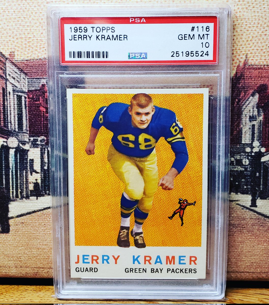 SconnEtradition's tweet photo. #1 on the Top 100 of 2023 - 1959 Topps Jerry Kramer RC PSA 10!! Pop of 3. I was fortunate to grab this card before Kramer made the HOF which obviously elevated this cards value. Up 1 spot from last year. #jerrykramer #greenbaypackers #rookiecard #thehobby #topps #psacard https://t.co/VMP0H5sToq