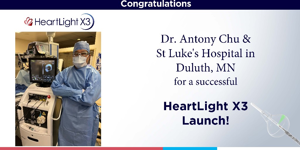 Congratulations to Dr. Antony Chu on his first successful procedure with the HeartLight X3! Special thanks to the EP team at St. Luke Hospital in Duluth, MN, for their incredible support and expertise!! #CardioFocus #X3 #epeeps #AFib #X3Vision