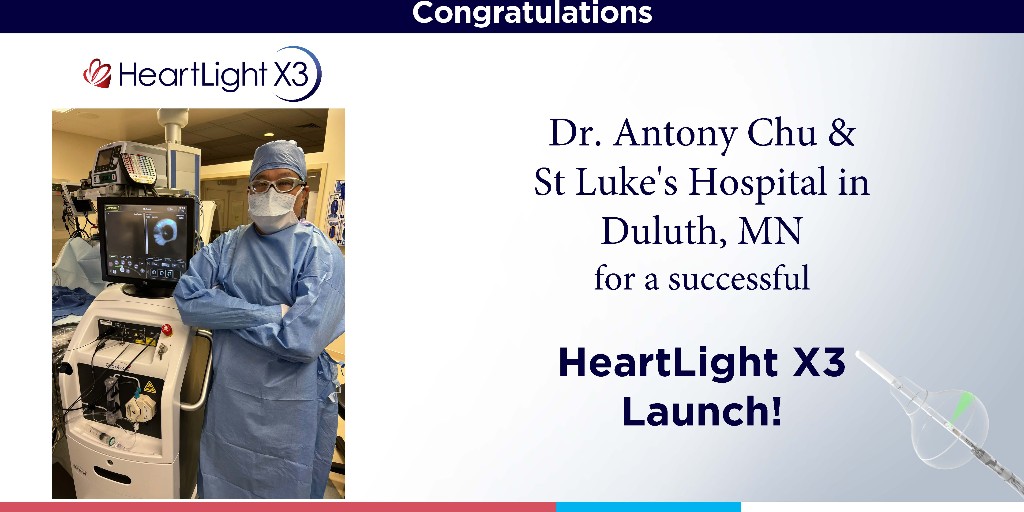 CardioFocusAF's tweet photo. Congratulations to Dr. Antony Chu on his first successful procedure with the HeartLight X3! Special thanks to the EP team at St. Luke Hospital in Duluth, MN, for their incredible support and expertise!!
#CardioFocus #X3 #epeeps #AFib #X3Vision https://t.co/x4bFxboTu1