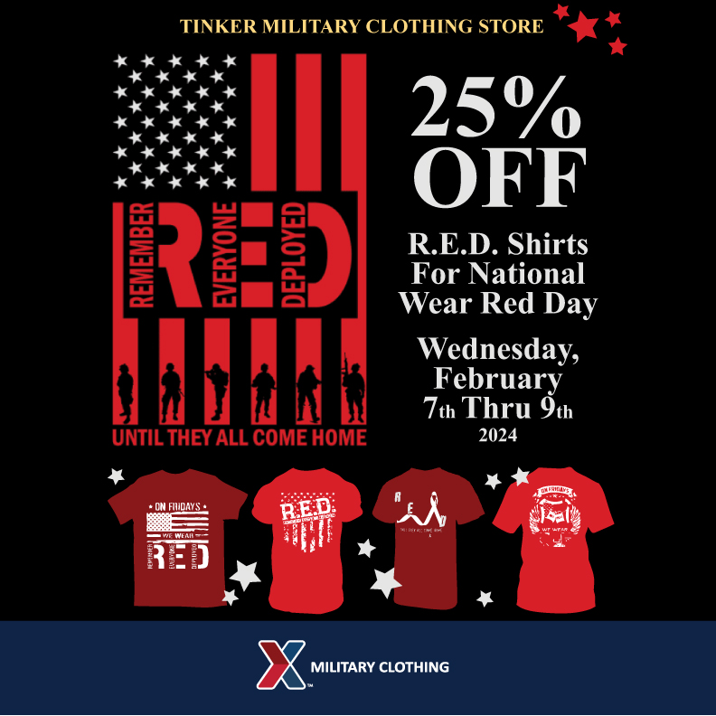 exchange_tinker's tweet photo. Tinker Military Clothing Is Celebrating Wear R.E.D. Day!
Support troops by participating in our 25%OFF R.E.D. Shirts Sale!
February 7th - 9th, 2024 https://t.co/HXNolGAT8F