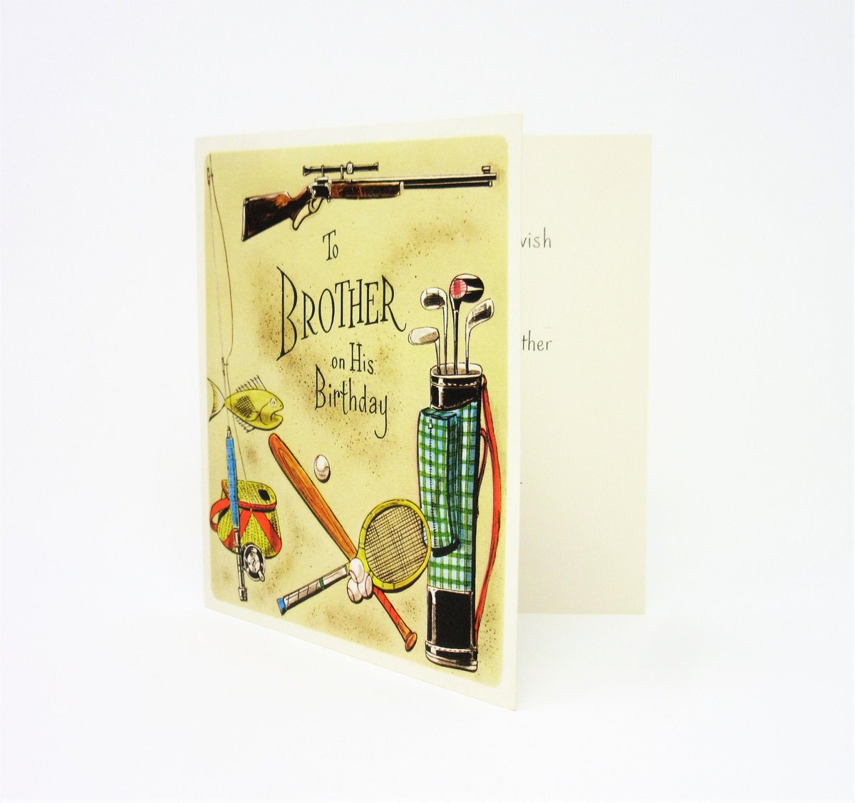 antiquelove22's tweet photo. Vintage Unused Embossed Happy Birthday Greeting Card to Brother Featuring Hunting Rifle Baseball Tennis Fishing Golfing Images Card for Him https://t.co/BgzPSqU43t #etsyseller #Etsy #vintage #ForMyBrother https://t.co/8Xak5DiGtk