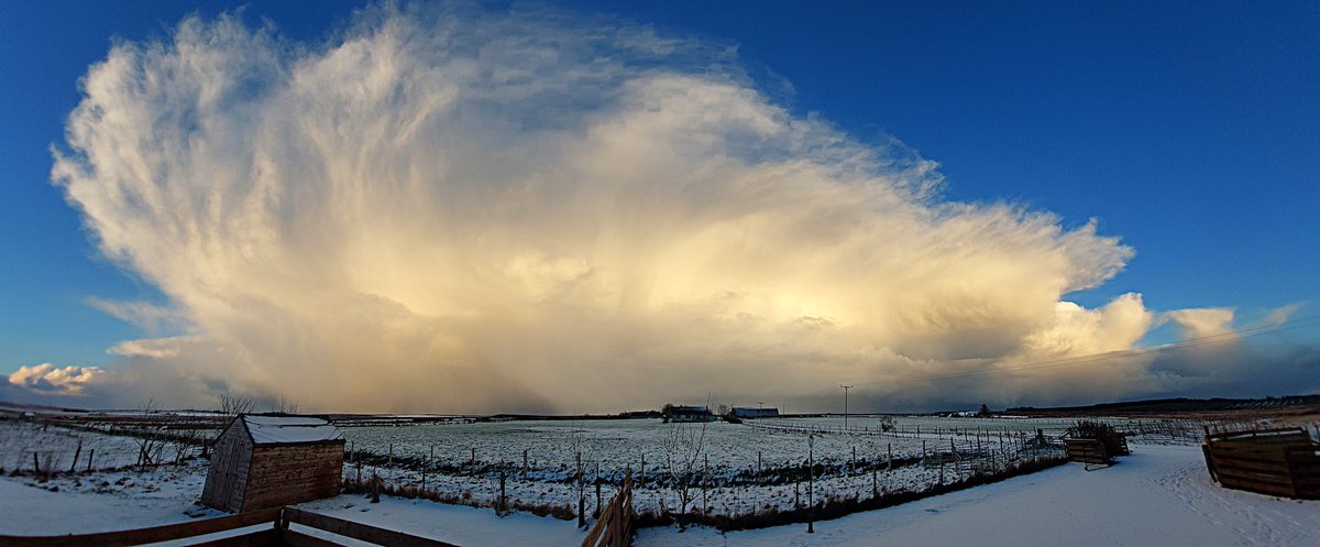 Snowfall overnight gave 6cm of snow at 09h this morning here in Lyth in the far north of Scotland. Only a few light snow showers with most to the west and south. This impressive cumulonimbus cloud about to pass over.<a href="/BBCScotWeather/">BBC Scotland Weather</a>