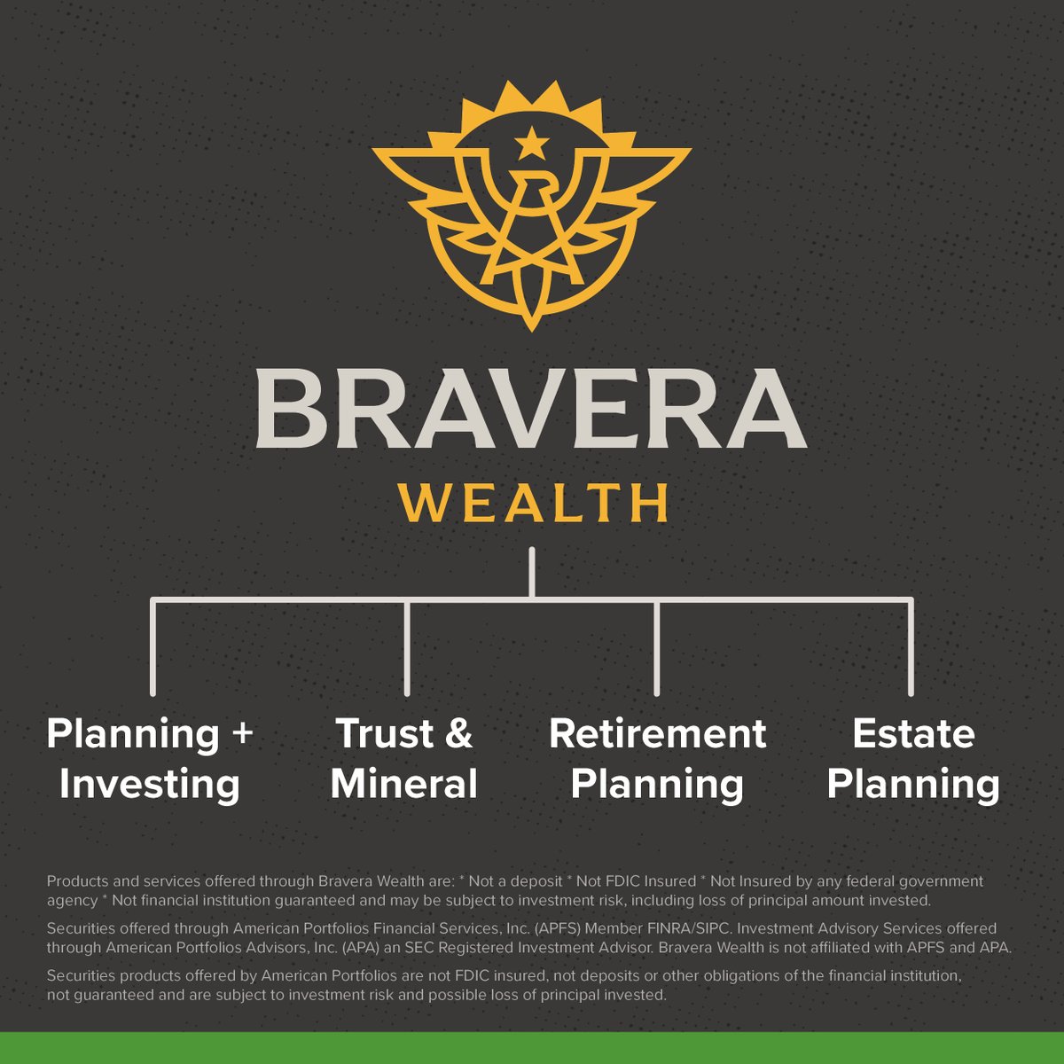 braverabank's tweet image. Bravera Wealth specializes in multiple areas: planning + investing, personal trust administration, mineral management and retirement and estate planning services. Learn more at bit.ly/3tce6px.

#ForgeYourPath #WealthServices