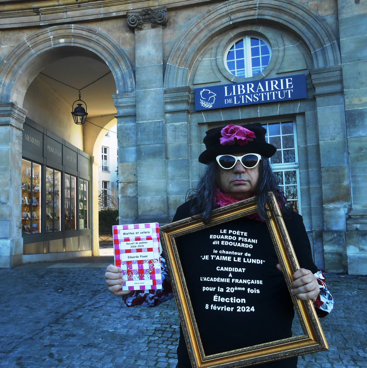 Edouardocestmoi's tweet photo. Je suis candidat à l'Académie française pour la 20ème fois #eduardopisani #Edouardo #jetaimelelundi #miettesetcetera #editionsunicité #Poésie #poèmes #poètes #académiefrançaise #institutdefrance #marcfumaroli https://t.co/gxQqFp0PcX