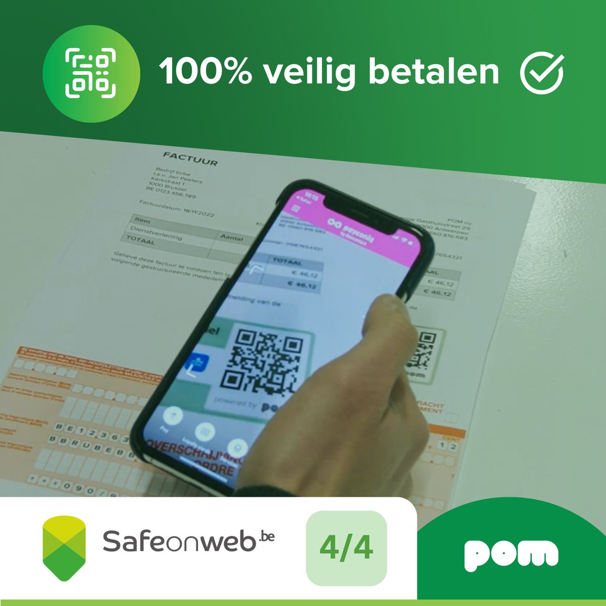 🎣 Phishing met valse QR-codes duikt steeds vaker op. Dat blijkt uit nieuwe cijfers van de <a href="/FODEconomie/">FOD Economie</a>. Als je een betaling uitvoert via een POM QR-code, kan je er echter zeker van zijn dat de betaling 𝐯𝐨𝐥𝐥𝐞𝐝𝐢𝐠 𝐯𝐞𝐢𝐥𝐢𝐠 🔒gebeurt.