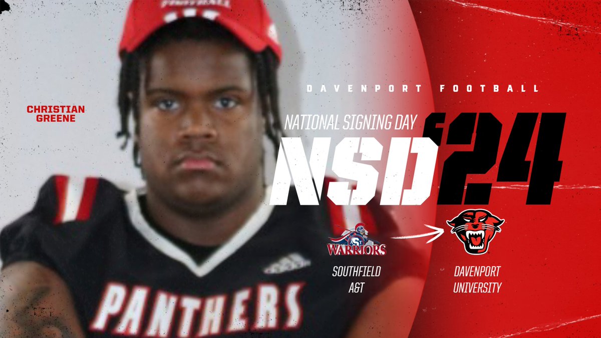 Football Signing

Congratulations to Christian Greene on his commitment to join the football team at Davenport University! Greene comes to Grand Rapids from Southfield A&amp;T High School in Southfield, Michigan!

#DUWork
@du_football