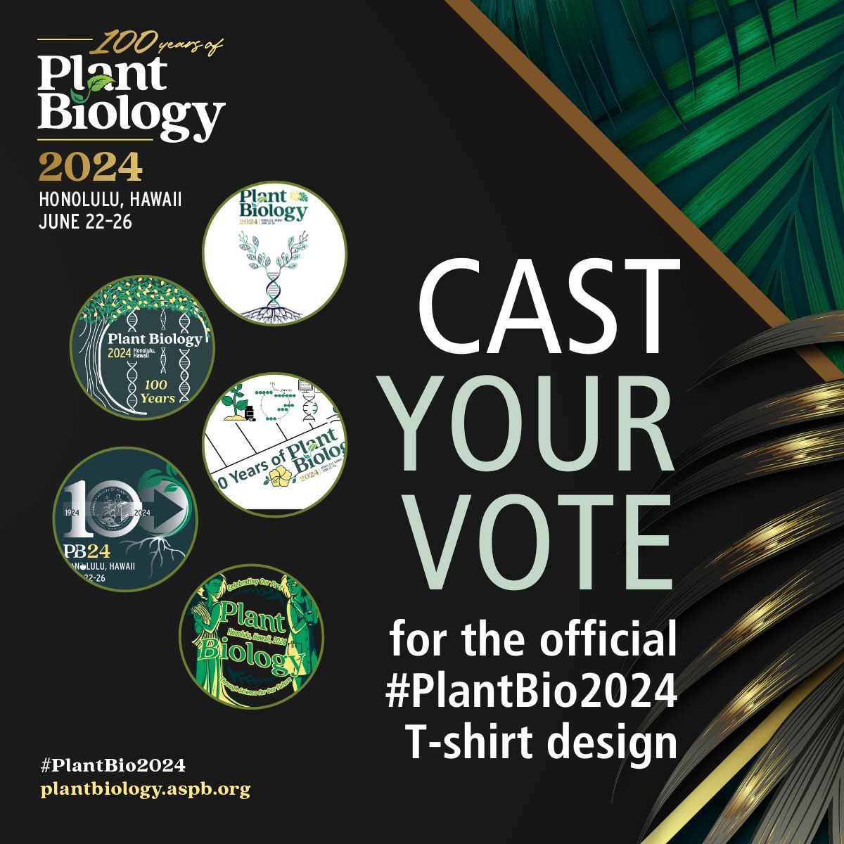 📣Attention #PlantScience Community: It's up to you to vote for the official #PlantBio2024 t-shirt design! Cast your vote by March 1, 2024 for this year's winning design to see it on the official event t-shirt. plantbiology.aspb.org/celebrate-100-…