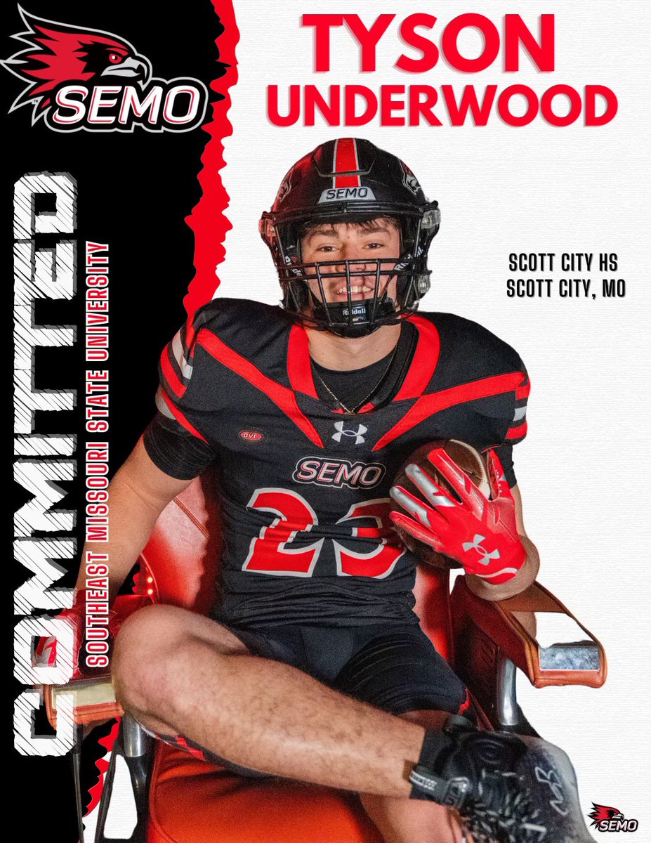 Tyson Underwood (@tunderwood23) on Twitter photo I am proud to announce the opportunity to continue my education and football career at <a href="/SEMOfootball/">SEMO Football</a>! Thank you to <a href="/CoachJMcdowell/">Coach McDowell</a> and Coach Tuke, for bringing me in and showing me what it means to be a Redhawk! I am proud to announce the opportunity to continue my education and football career at <a href="/SEMOfootball/">SEMO Football</a>! Thank you to <a href="/CoachJMcdowell/">Coach McDowell</a> and Coach Tuke, for bringing me in and showing me what it means to be a Redhawk!
