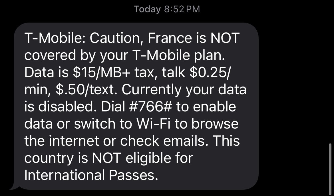 Hey <a href="/TMobile/">T-Mobile</a>, I got both of these messages at the same time last week from two different messages. Help a traveler out.