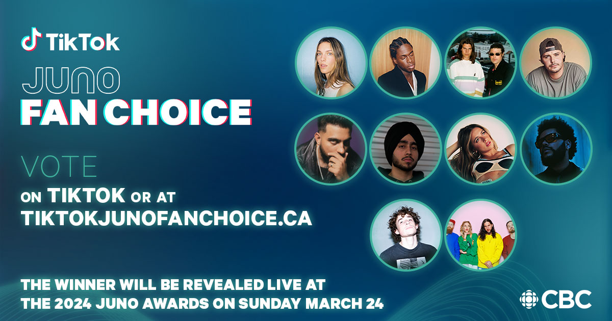 Vote for your favourite artist for #TikTokJUNOFanChoice now! Cast your vote by searching ‘JUNOS’ on TikTok or by visiting tiktokjunofanchoice.ca Winner will be revealed live TONIGHT at the #JUNOS