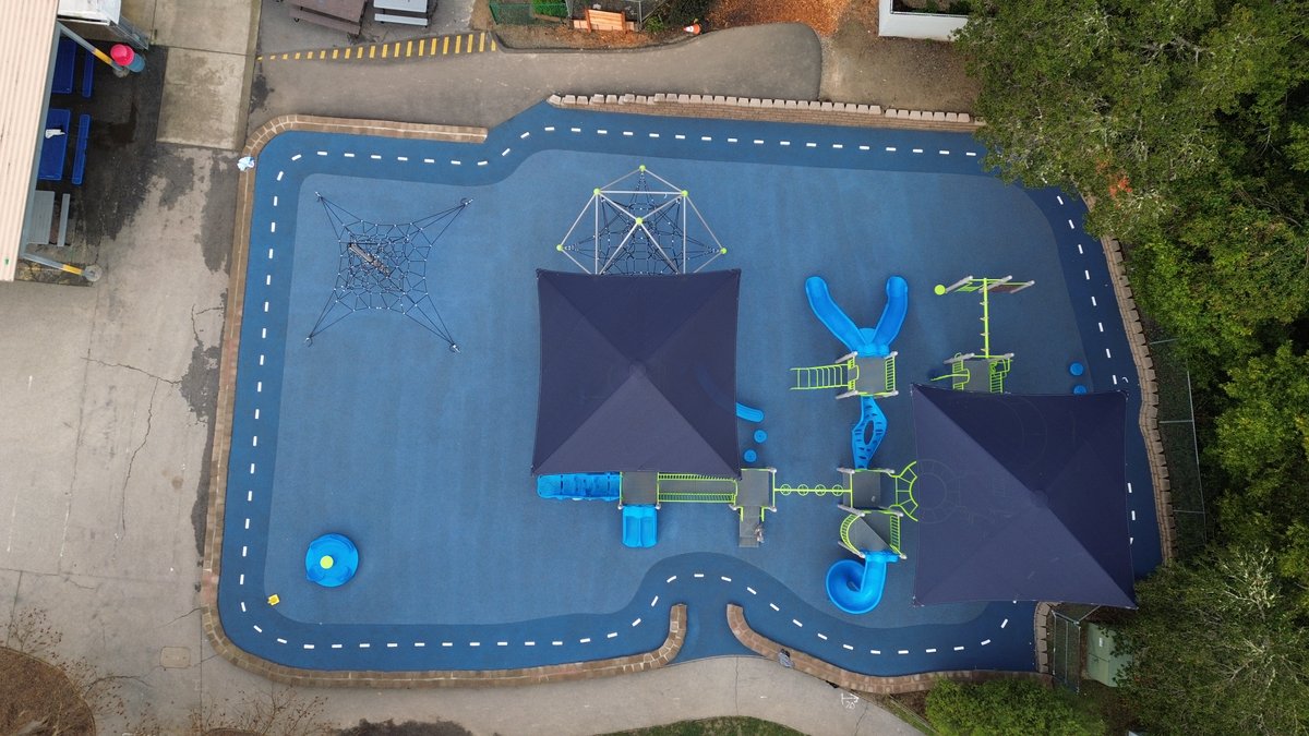 NorCalRec's tweet image. Soaring above the newly transformed playground at San Lorenzo Valley Elementary School, our drone captures the vibrant and dynamic play area we've created in collaboration with @playandpark. #AerialPlayground #DreamPlaySpace #PlaygroundTransformation #FutureMemories