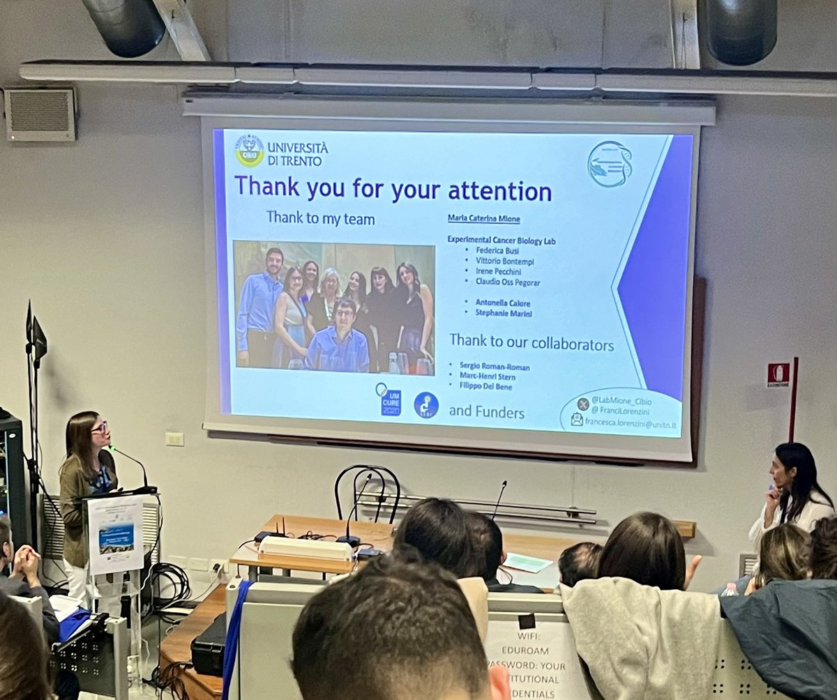 LabMione__CIBIO (@labmione_cibio) on Twitter photo Our <a href="/FranciLorenzini/">Francesca Lorenzini</a> just presented her work about the activation of YAP signaling in uveal melanoma at the #IZM2024.
Great work Francesca! ๐๐ป
<a href="/FondGBernardini/">Fondazione Guido Bernardini</a> #ItalianZebrafishMeeting Our <a href="/FranciLorenzini/">Francesca Lorenzini</a> just presented her work about the activation of YAP signaling in uveal melanoma at the #IZM2024.
Great work Francesca! ๐๐ป
<a href="/FondGBernardini/">Fondazione Guido Bernardini</a> #ItalianZebrafishMeeting
